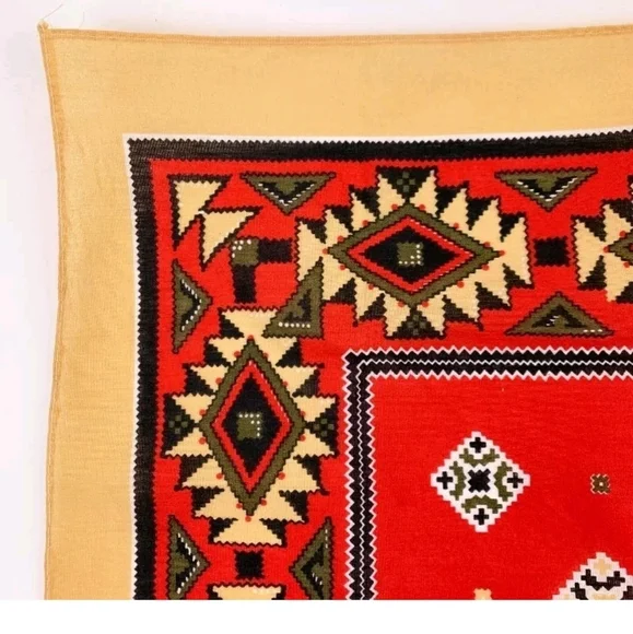 VTG NEW Crisp Aztec Native Scarf Handkerchief/Bandana/ Red/White/Mustard 21"x21" - Picture 5 of 8